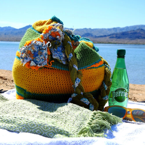 Yellow and Green Crocheted Beach Bag