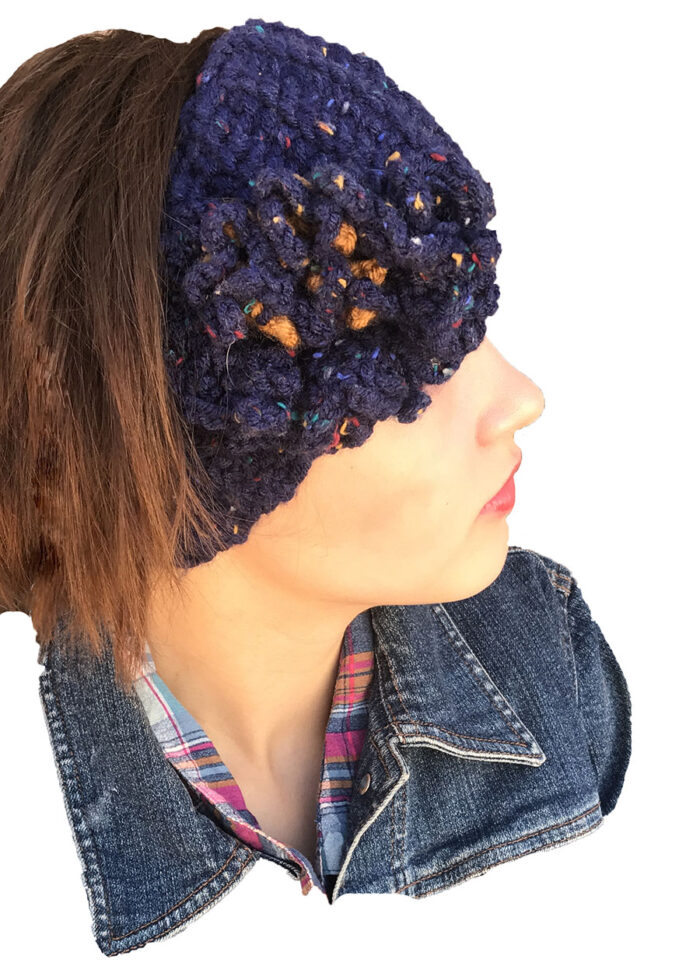 Blue Crocheted Beanie Headband - Image 4