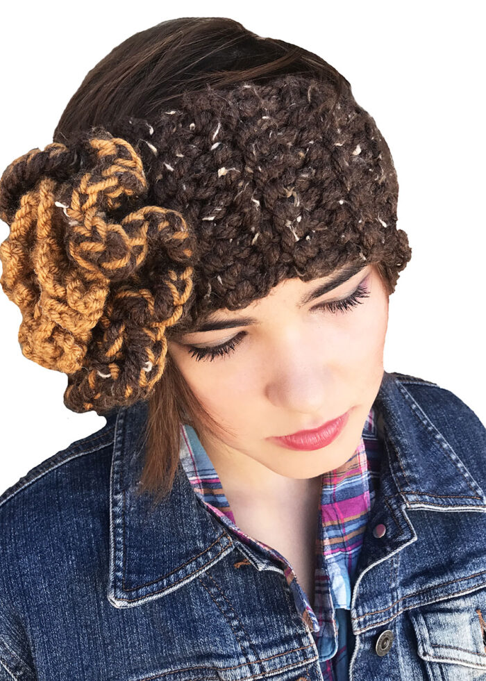 Brown Crochet Beanie Style Headband - Image 2