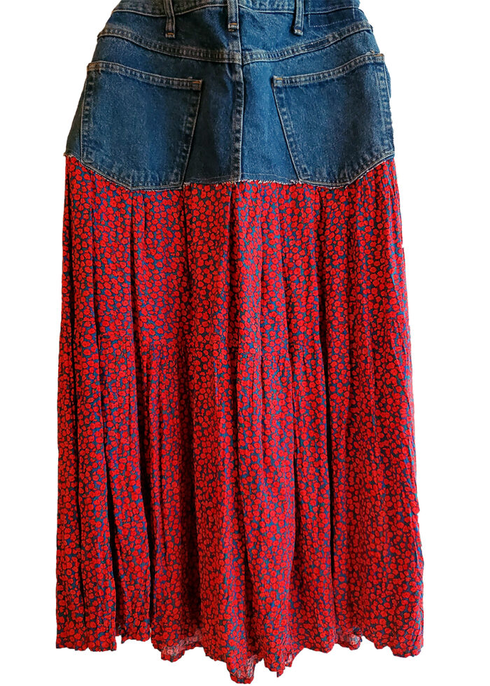 Denim and Red Floral Skirt - Image 2