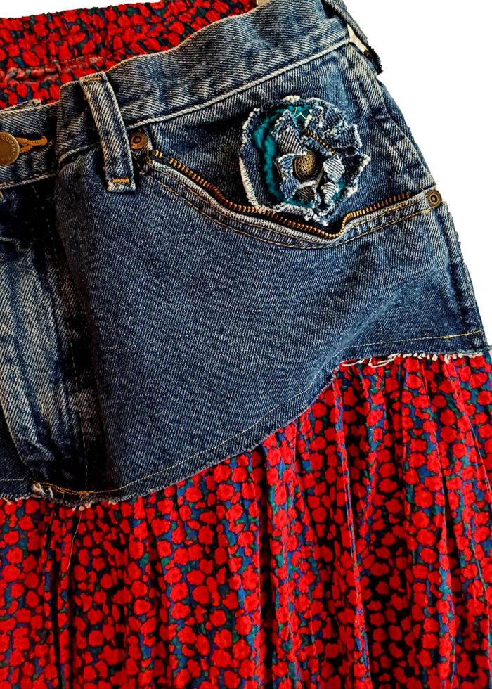 Denim and Red Floral Skirt - Image 4