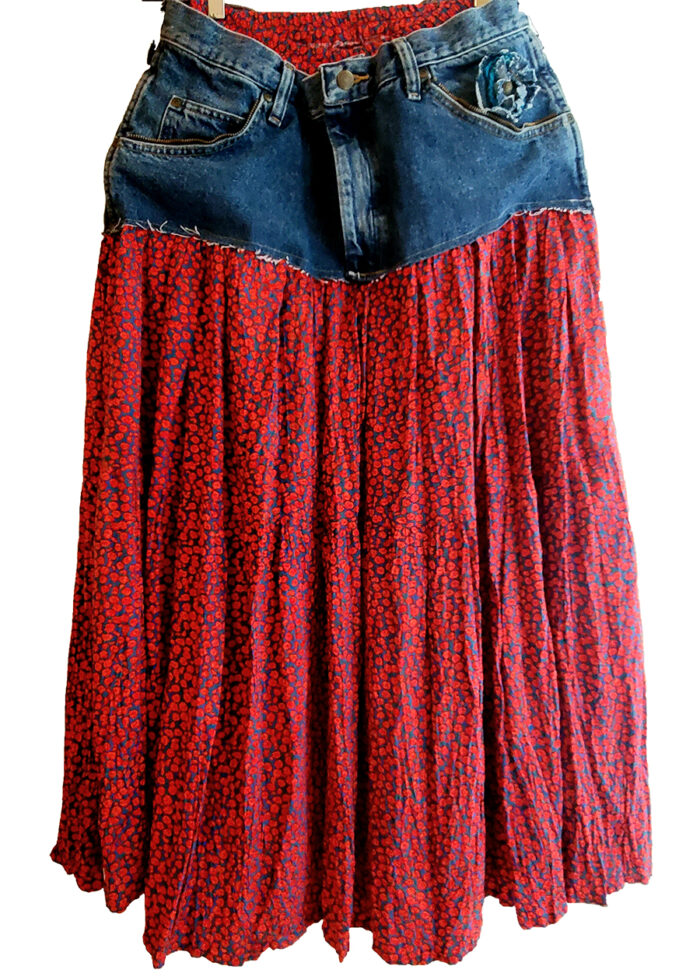 Denim and Red Floral Skirt