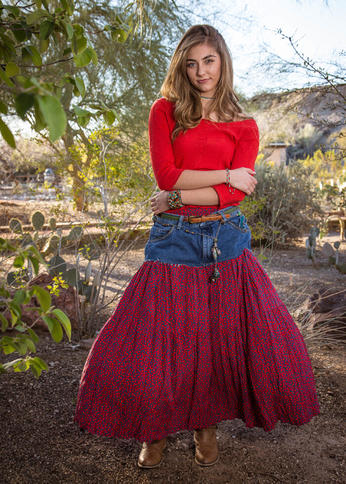 Denim and Red Floral Skirt - Image 7