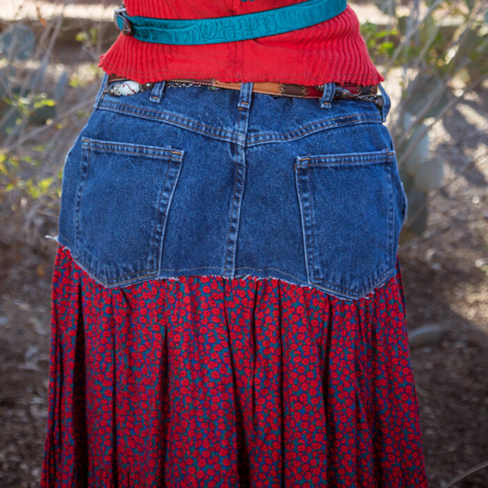 Denim and Red Floral Skirt - Image 5