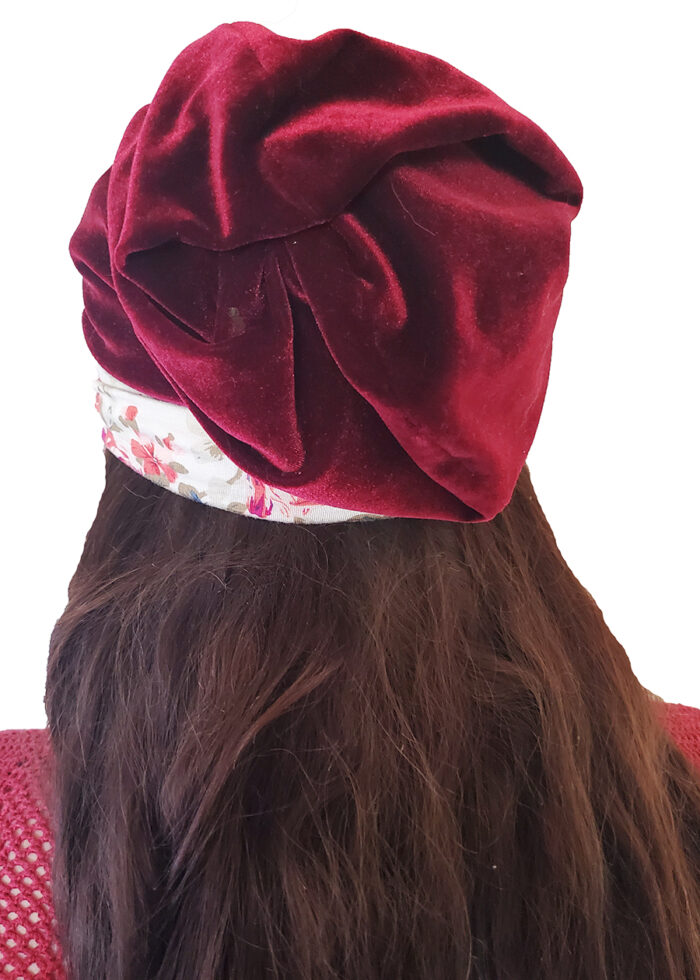 Reversable Burgundy Velvet Beanie - Image 2