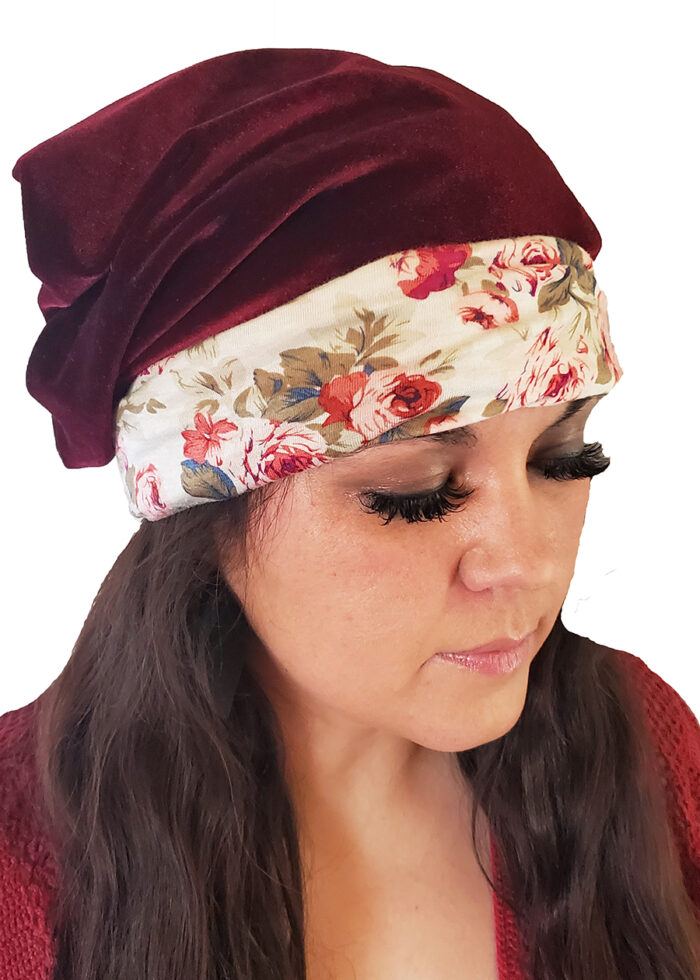 Reversable Burgundy Velvet Beanie - Image 3