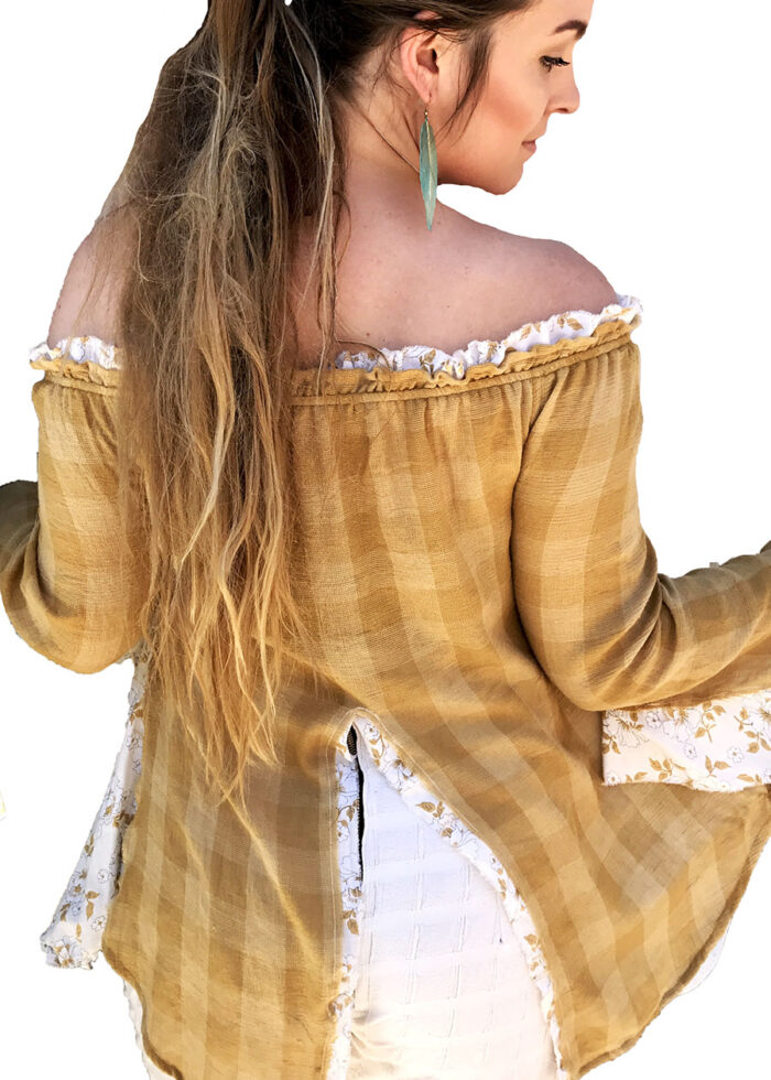 Honey Gold Checker Peasant Top - Image 9