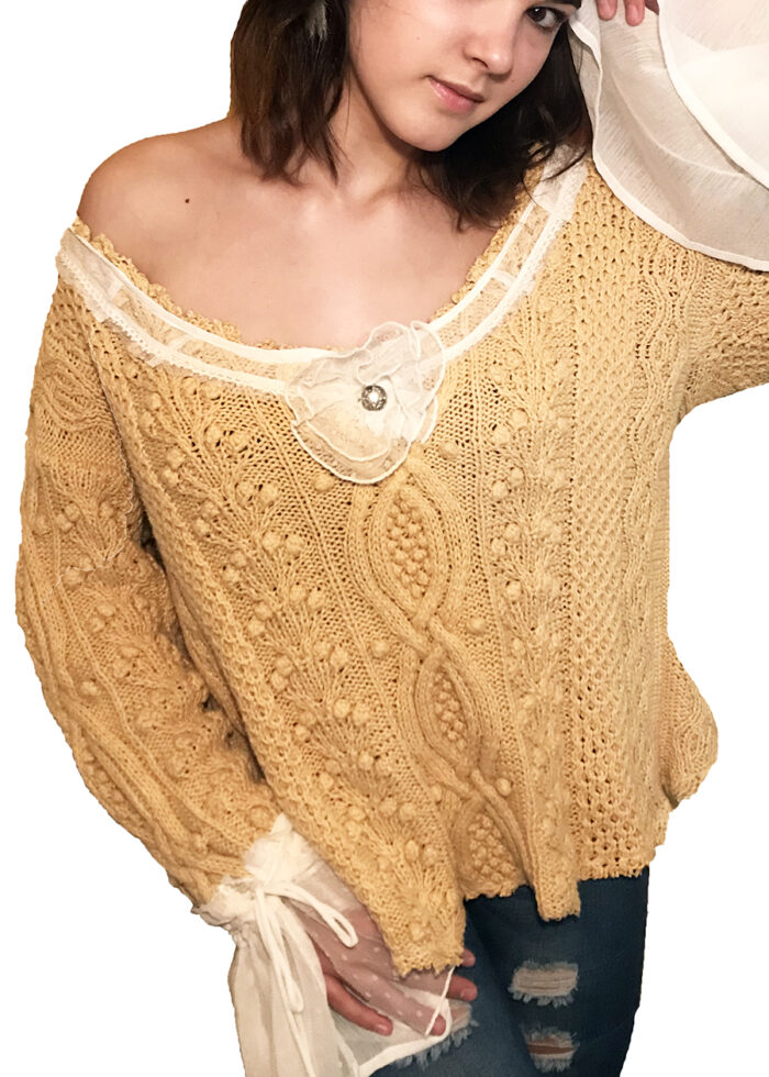 Shabby Chic Style Gold Sweater - Image 3